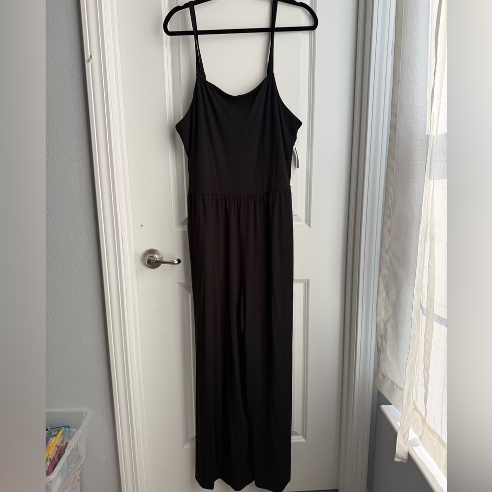 ON Black, Adjustable Spaghetti Straps Sleeveless Pant Romper w/ Pockets, Sz L